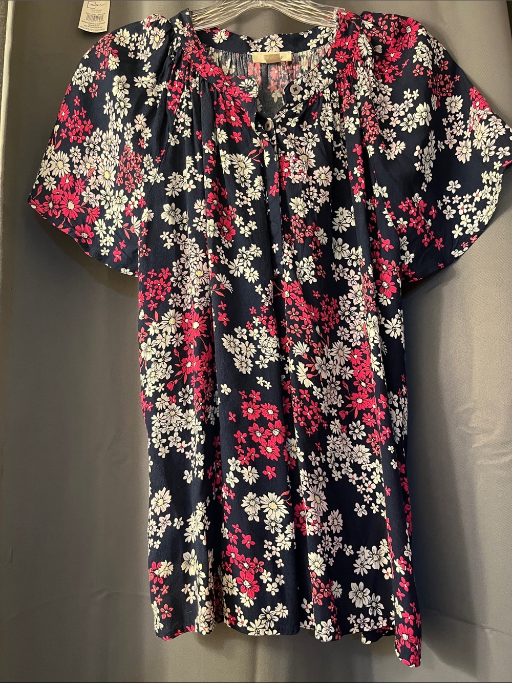 Style & Co. Navy Floral Button-Front Blouse with Pink & White Flowers